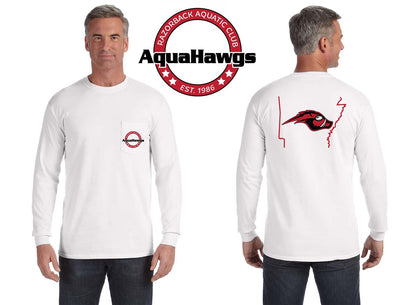 Comfort Colors Long Sleeve White Pocket AquaHawgs Tee